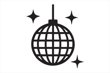 Disco ball with sparkling stars celebration icon silhouette a white background