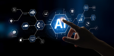 A concept of a comprehensive AI business suite. This integrated platform provides tools for all...