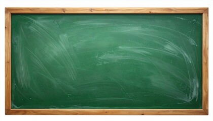 Blank horizontal green chalkboard isolated on white background, perfect for school education, classroom design, study themes, learning materials, or creative projects, offering clean space for w