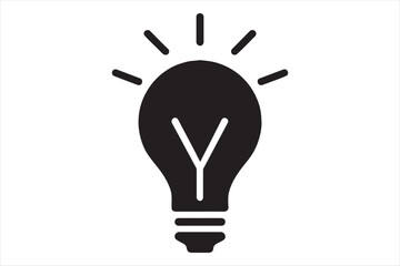 Illuminated light bulb symbolize creative ideas silhouette a white background