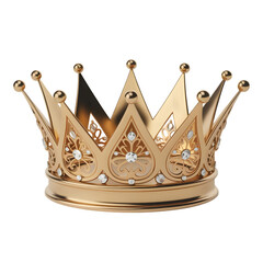 Ornate Golden Crown with Clear Gemstones and Filigree isolated on a transparent background royal