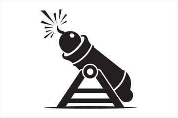Black cannon firing explosion graphic symbol silhouette a white background