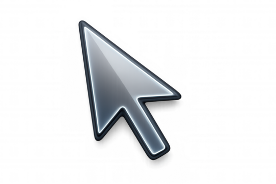 Computer cursor pointer arrow navigating selection on digital interface with glossy silver icon