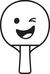 Happy ping pong paddle face emoji icon silhouette a white background