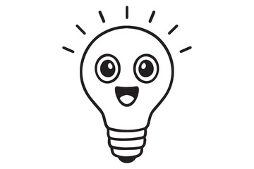 Cute light bulb character icon with smiling face silhouette a white background