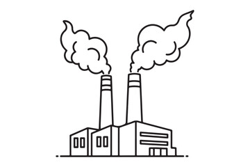 Industrial factory with smoke emitting chimneys silhouette a white background