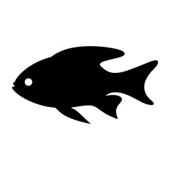 Black silhouette of an electric blue ram fish isolated aquatic animal side view