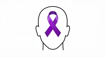 Bald head symbol with purple cancer awareness ribbon and logo  
