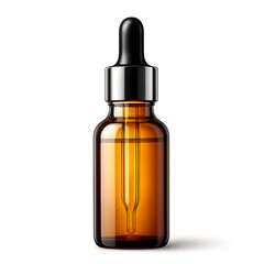 Amber Glass Dropper Bottle with Silver Cap and Black Dropper glass bottle essential oil isolated on a transparent background