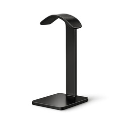 Black Metal Headphone Stand with a Curved Top and Rectangular Base headset holder isolated on a transparent background