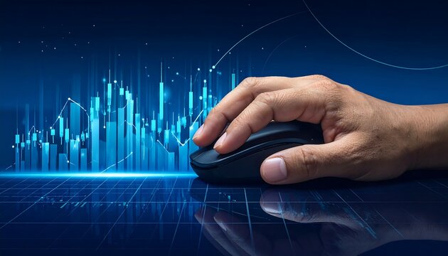 Hand using a mouse over financial data
