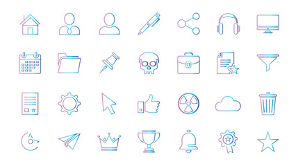 Collection of business and office icons isolated on white background