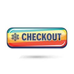 Colorful glossy web button with the word checkout and a snowflake icon.