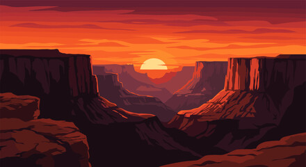 Breathtaking canyon sunset with vibrant red and orange skies