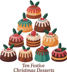 Christmas Dessert Vector Design, Merry Christmas Sweet Treats Vector, Christmas Cake and Cookie Vector, Holiday Dessert Illustration Vector, Festive Christmas Candy Vector