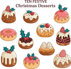 Christmas Dessert Vector Design, Merry Christmas Sweet Treats Vector, Christmas Cake and Cookie Vector, Holiday Dessert Illustration Vector, Festive Christmas Candy Vector