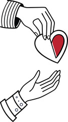 Giving Love Illustration  Hands Passing Red Hearts Symbolizing Care, Kindness, and Compassion