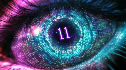 Futuristic digital eye with data interface and number code - Powered by Adobe