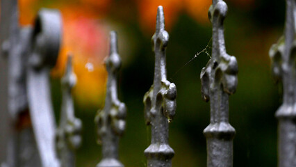 Metal fence posts. Fence.
