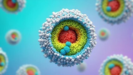 Molecular close-up on a colorful background, abstract spheres, scientific visualization, nanotechnology, organic chemistry, microscopic view, biotechnology, scientific research, molecular biology - Powered by Adobe