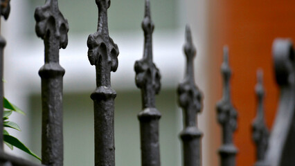 Metal fence posts. Fence.