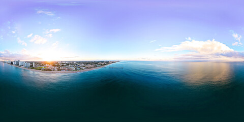 Fototapeta premium Lauderdale by the Sea a subdivision of Fort Lauderdale Beach. Aerial 360 VR equirectangular photo by the fishing pier