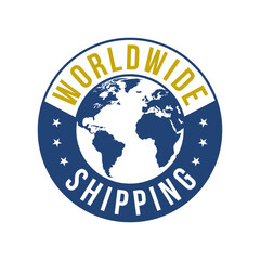 Worldwide shipping logo. Global shipping circle label, badge. Vector illustration