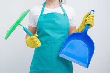 Woman in Cleaning Uniform Holding Tools – Concept of Housekeeping, Hygiene, and Domestic Work