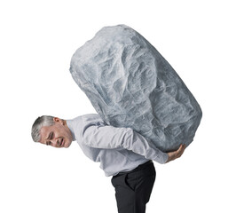 A Businessman Lifting a Heavy Boulder with His Hands © stokkete