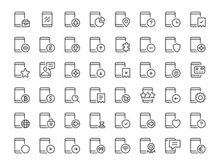 Mobile phone icon set. Vector line icons collection. Outline symbols. Modern design