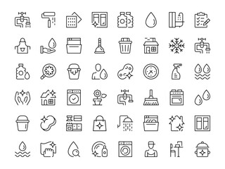 Cleaning icon set. Vector line icons collection. Outline symbols. Modern design