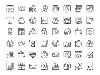 Payment icon set. Vector line icons collection. Outline symbols. Modern design