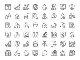 Water icon set. Vector line icons collection. Outline symbols. Modern design