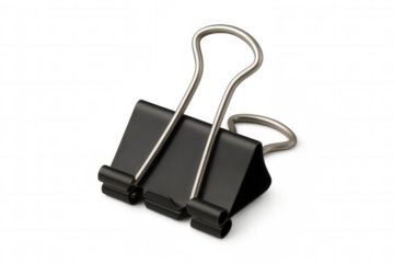 Black binder clip holding papers, essential office supply for organization and document management