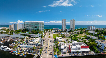 panoramic drone aerial drone view of Pompano Beach, Florida with city © Matthew Tighe