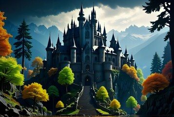 fantasy castle in mountains,