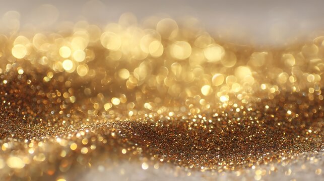 Shimmering gold glitter creating a magical, festive, and luxurious bokeh background effect