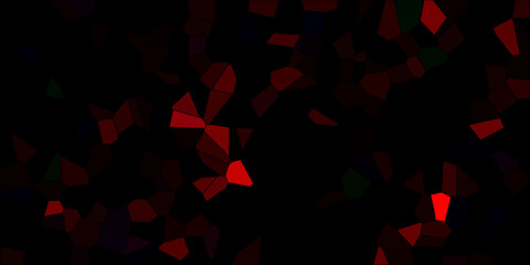 Intense Red and Dark Abstract Geometric Mosaic with Scattered Green and Blue Fragments on Black pattern