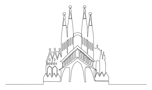 Single-Line Sagrada Familia Minimalist Vector - Continuous Line Art Architecture