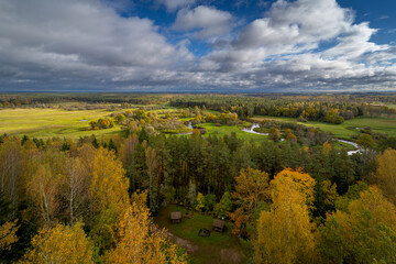 landscape with river and sky from Tellingumäe observation tower in autumn