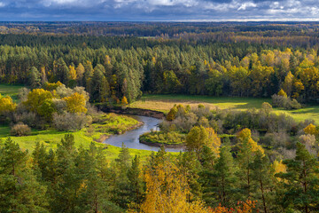 View from Tellingumäe observation tower over forests and fields in autumn