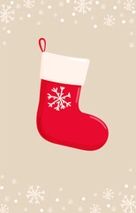 A red Christmas stocking with a snowflake.