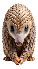 Adorable baby pangolin portrait cute mammal with protective scales wildlife photography nature conservation concept isolated subject isolated on transparent background