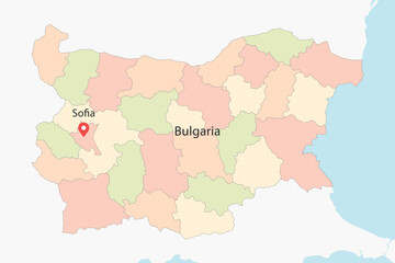 Vector graphic artwork suitable for print and web containing flat detailed map of BULGARIA