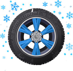 Fototapeta premium car wheel isolated on white,kar taneleri arasında kar lastiği 