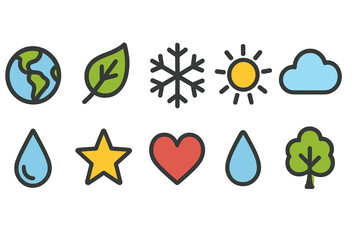 Weather and nature icon set. flat eco, climate, environment icon collection