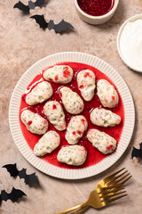 lazy dumplings vareniki with raspberry sauce for Halloween