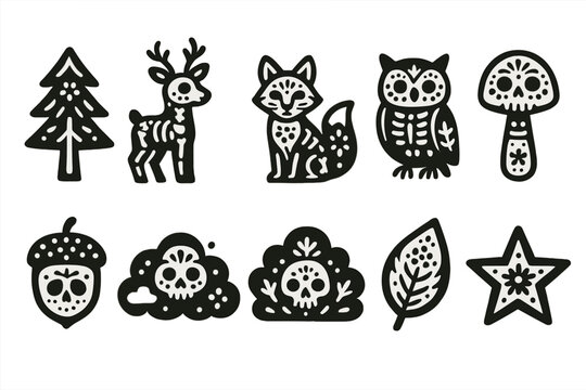 Halloween, day of the dead silhouette icon set. spooky, festive outline icons collection