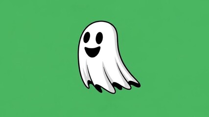 Playful cartoon ghost character with a happy expression against a vibrant green backdrop, perfect for Halloween or spooky themed projects