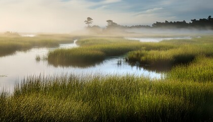 Obraz premium Foggy Morning In A Coastal Marsh